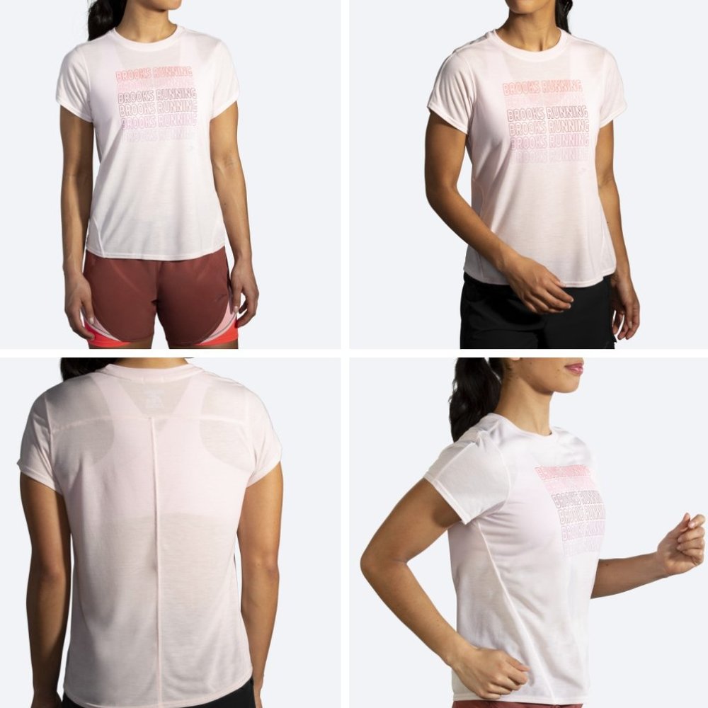 Brooks Women's Distance Graphic Short Sleeve M Rosewater